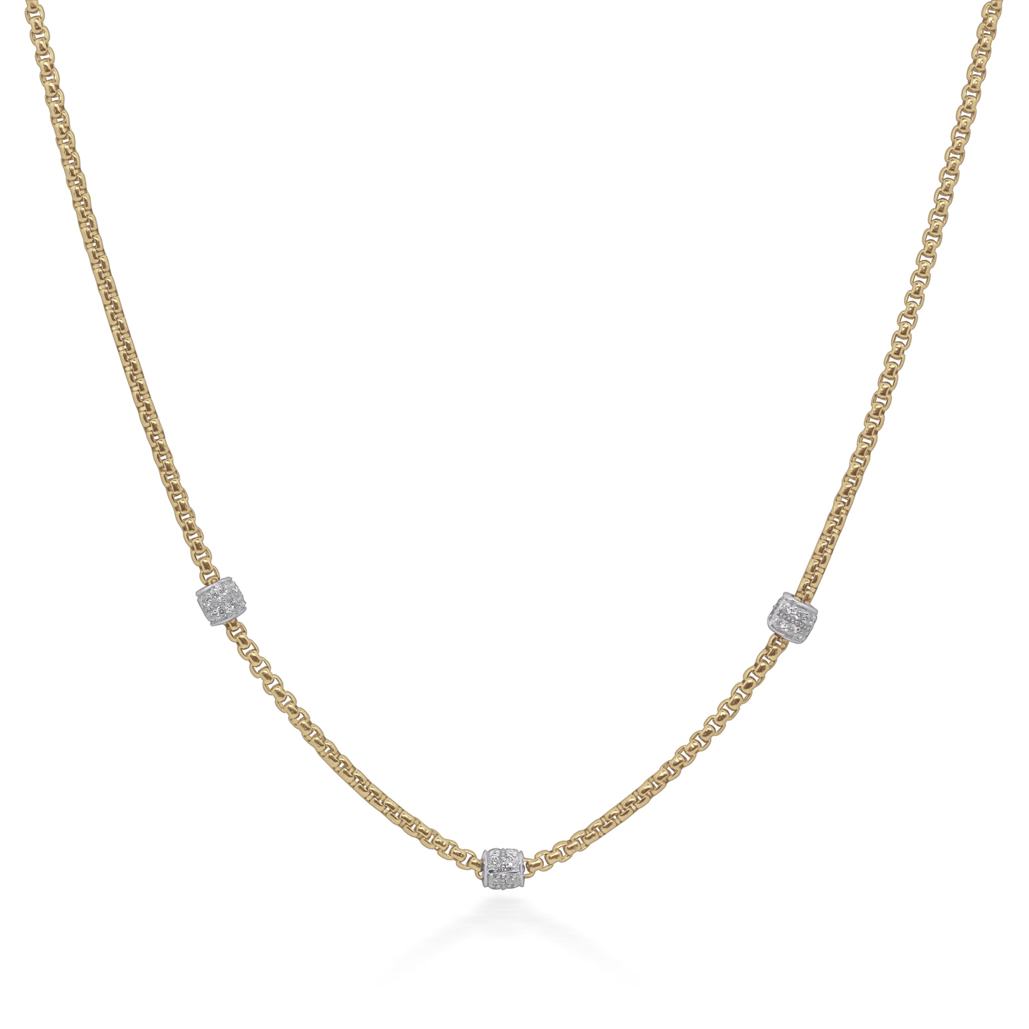 ALOR Stainless Steel and 14k White Gold Yellow Three-Station Necklace