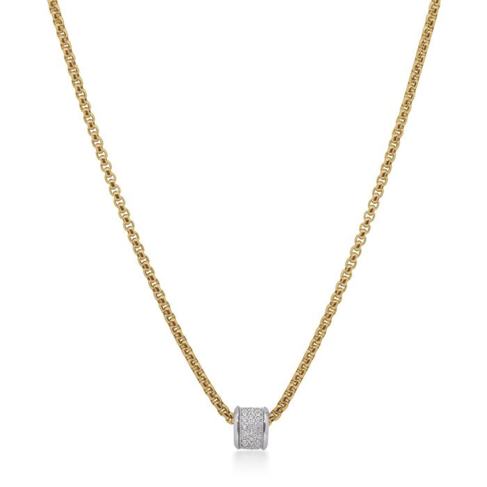 ALOR Barrel Chain Stainless Steel and 14k White Gold Diamond Yellow Necklace