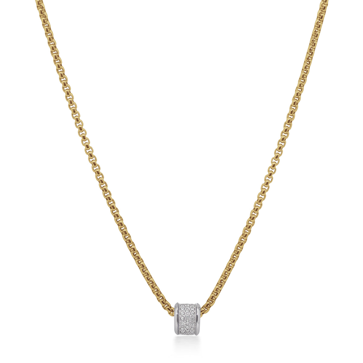 ALOR Barrel Chain Stainless Steel and 14k White Gold Diamond Yellow Necklace