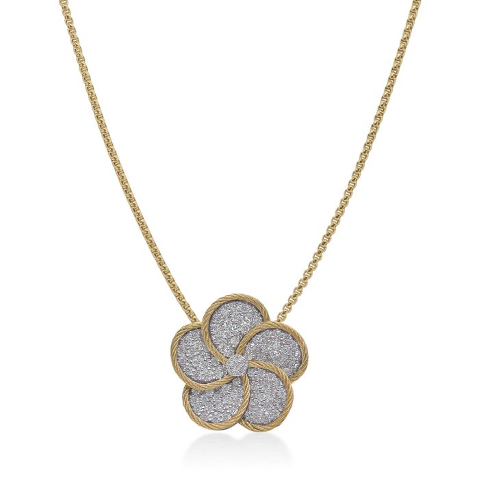 ALOR Forget-Me-Not Stainless Steel and 14k White Gold Diamond Flower Necklace