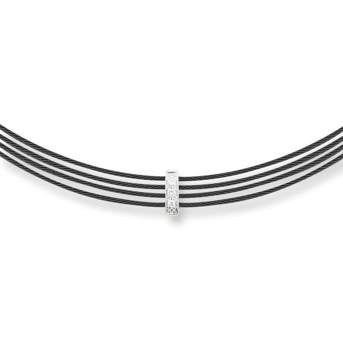 ALOR Petite Multi-Cable Black Stainless Steel and 18k White Gold Diamond Necklace