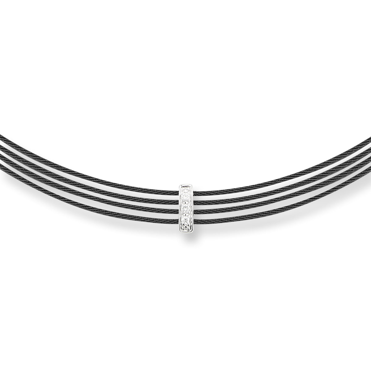 ALOR Petite Multi-Cable Black Stainless Steel and 18k White Gold Diamond Necklace