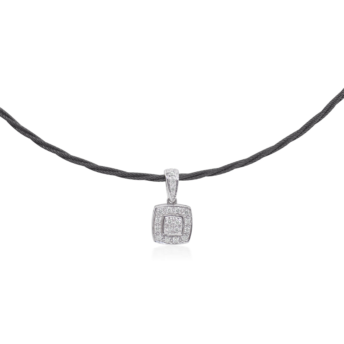 ALOR Stainless Steel and 14k White Gold Diamond Cushion Pendant Necklace in Black