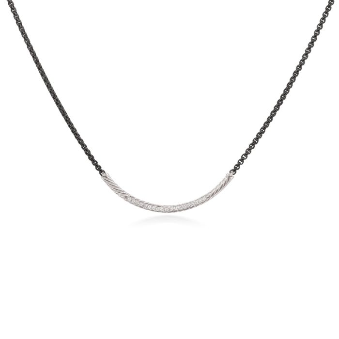 ALOR Sonrisa Black and Grey Stainless Steel and 18k White Gold Diamond Necklace