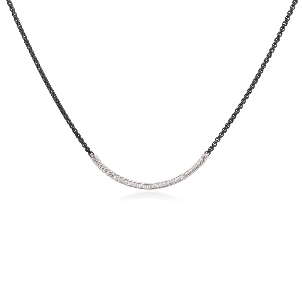 ALOR Sonrisa Black and Grey Stainless Steel and 18k White Gold Diamond Necklace