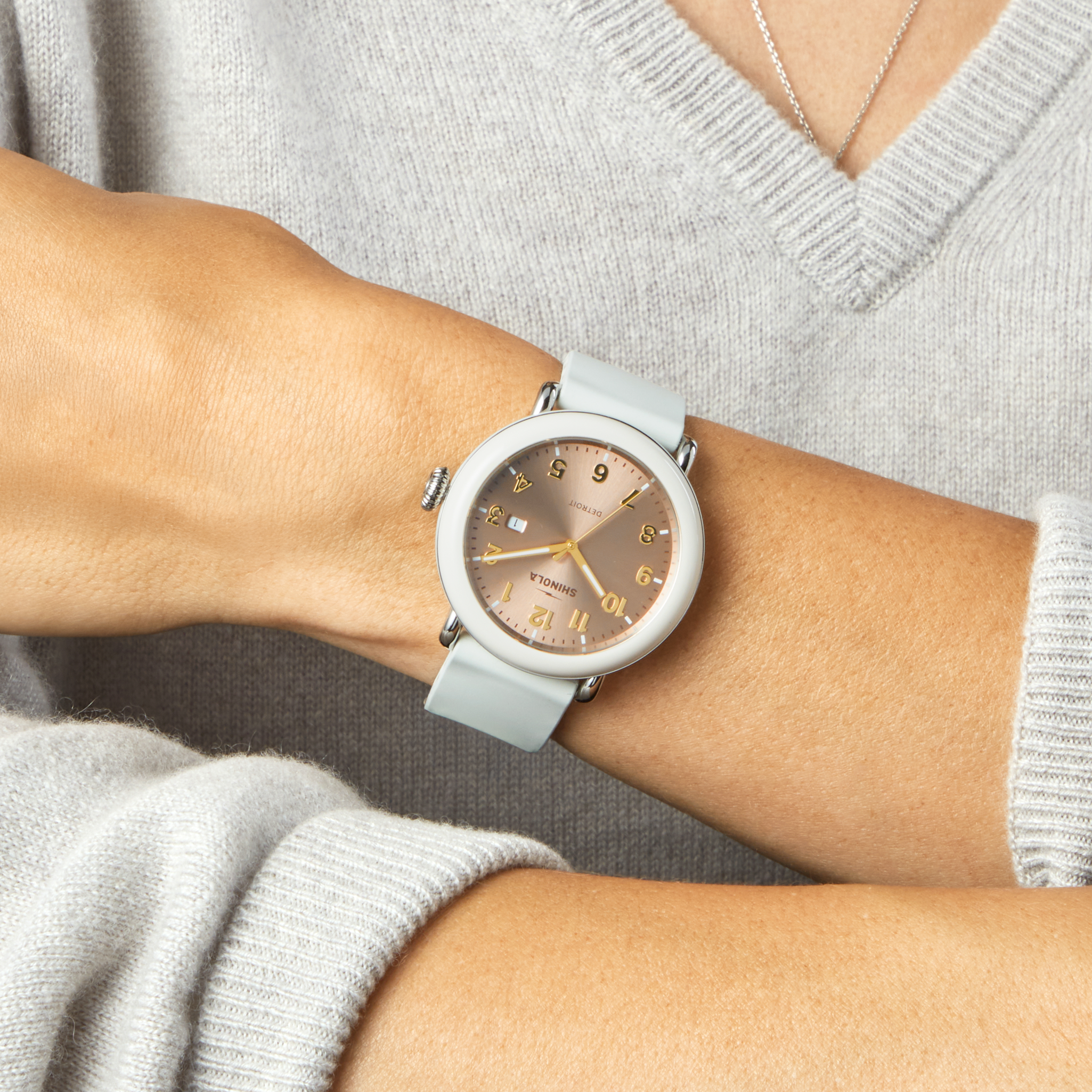Shinola Detrola 41mm Nude Dial Cream Rubber Strap