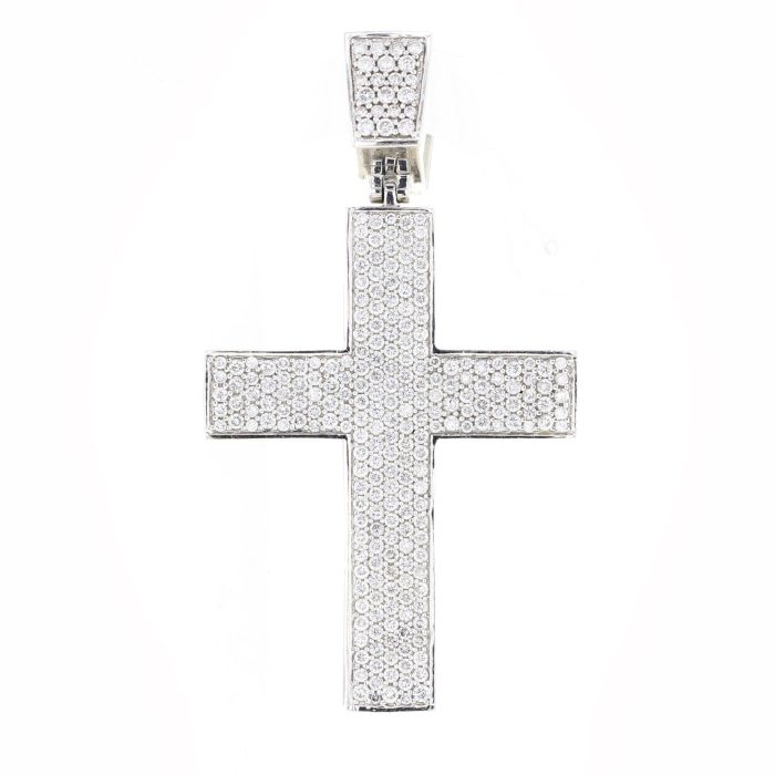 10K White Gold Pavé Diamond Cross Pendant, 3.45 ct tw