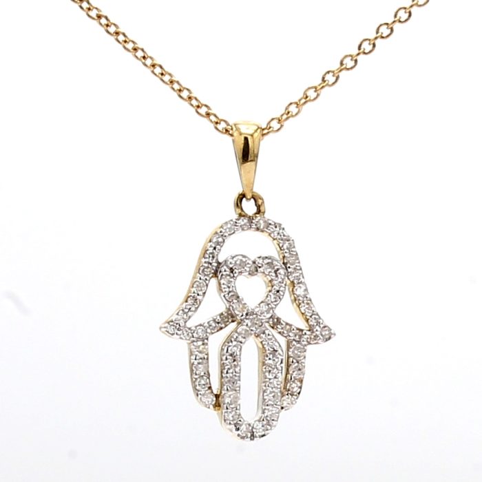 10K Yellow Gold Diamond Hamsa Pendant, 0.25 ct tw