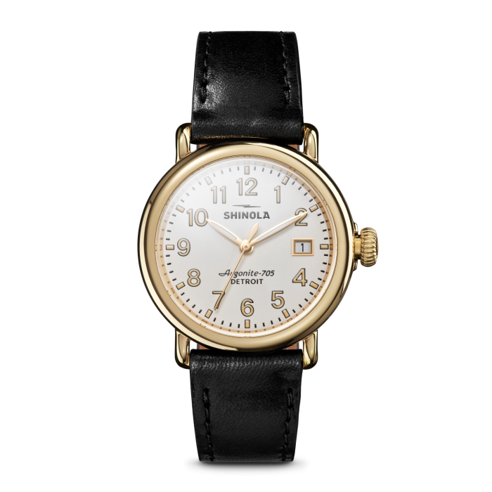 Shinola Runwell 36mm Alabaster Dial Black Leather Strap