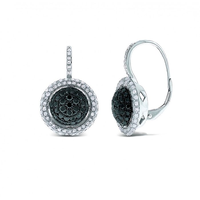 14K Black & White Diamond Large Round Earrings