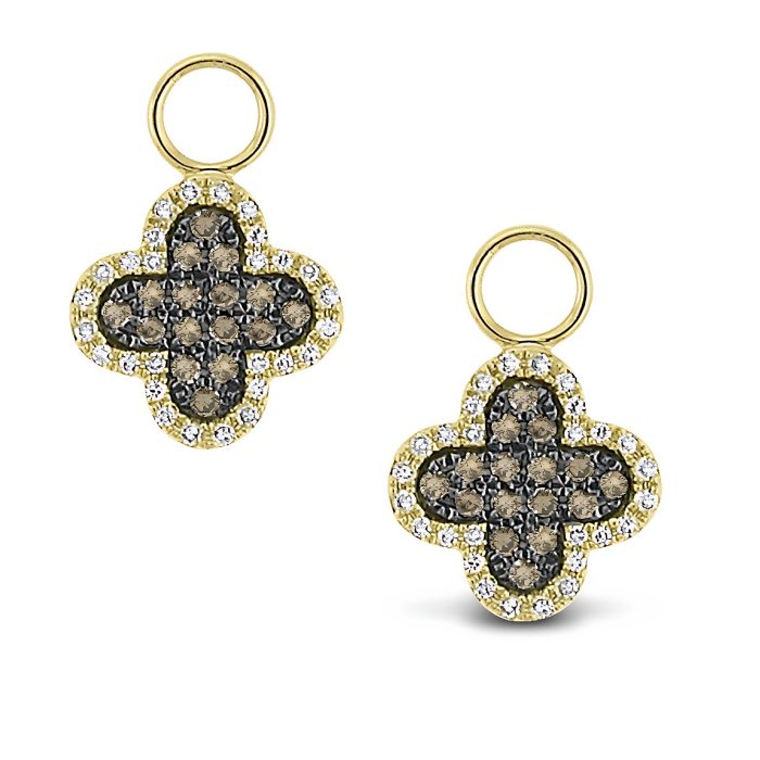 14k Champagne & White Diamond Clover Earring Charms