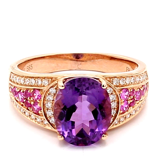 14K Gold Amethyst and Pink Diamond Ring