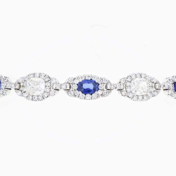 14K Gold Cushion Sapphire and Diamond Halo Bracelet