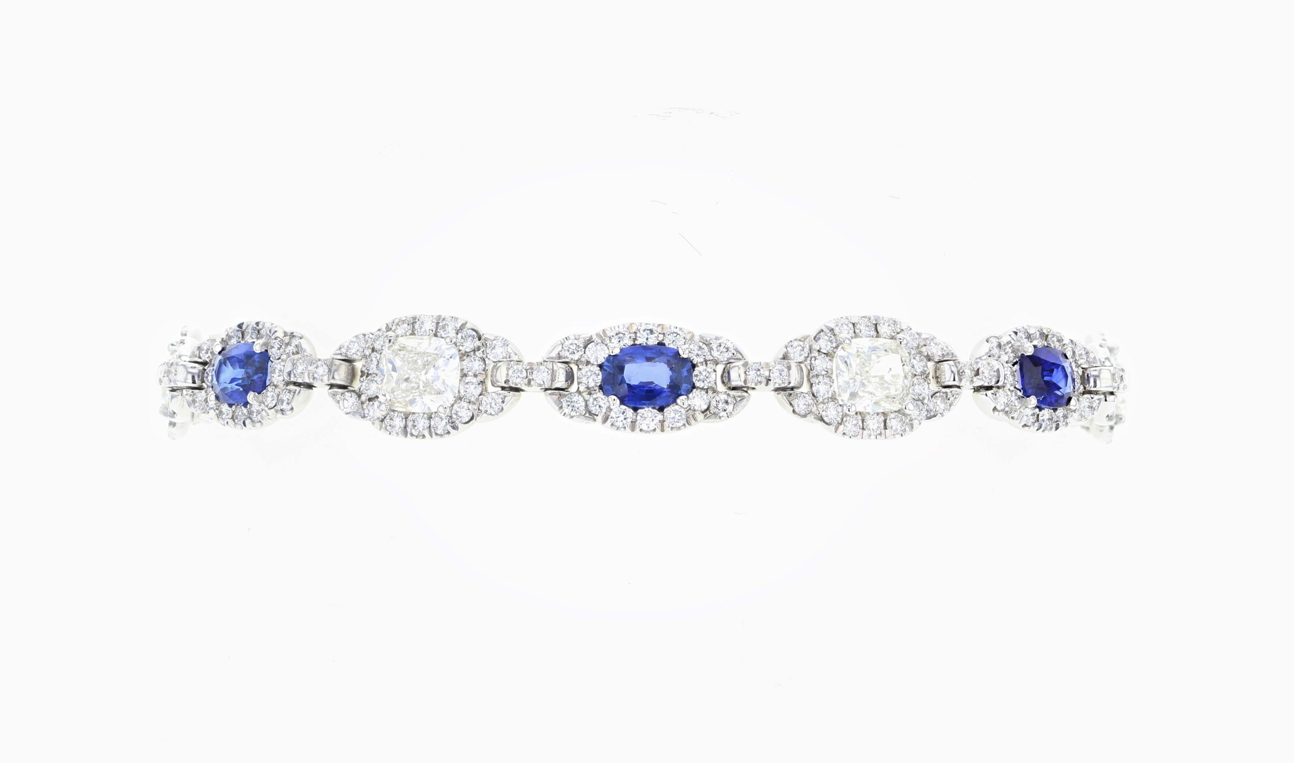 14K Gold Cushion Sapphire and Diamond Halo Bracelet