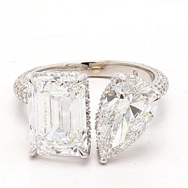 14K Gold Lab-Grown Emerald-Cut and Pear Diamond Ring, 6.84 ct tw