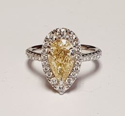 14K Gold Lab-Grown Fancy Intense Yellow Pear Diamond Halo Ring, 2.18 ct tw