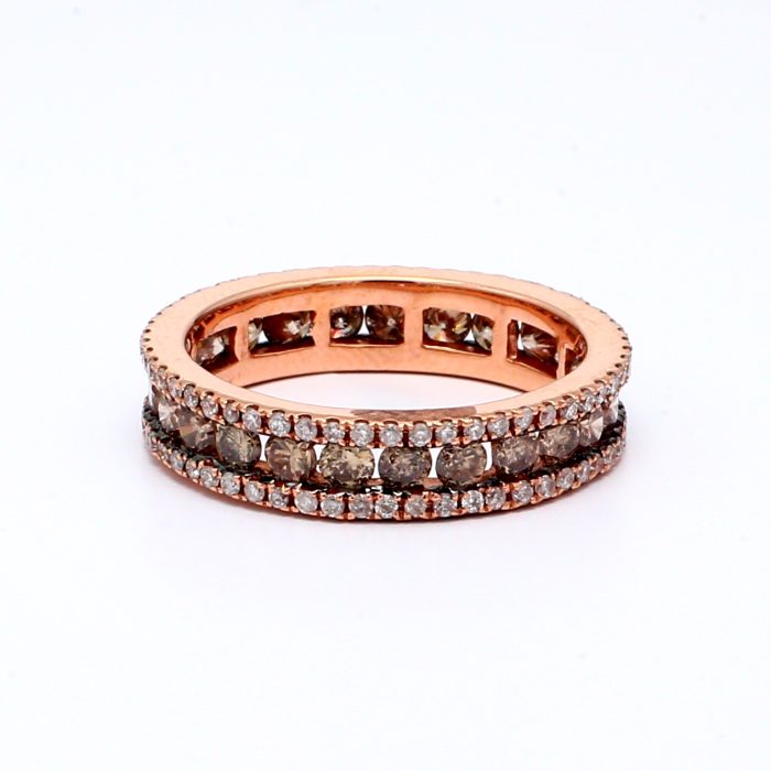 14K Rose Gold Brown and Pink Diamond Eternity Band, 1.86 ct tw