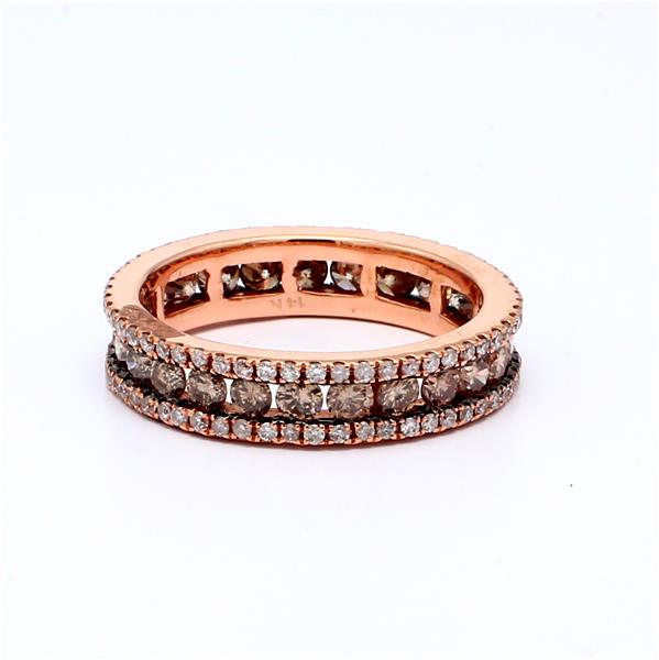 14K Rose Gold Brown and Pink Diamond Eternity Band, 1.86 ct tw