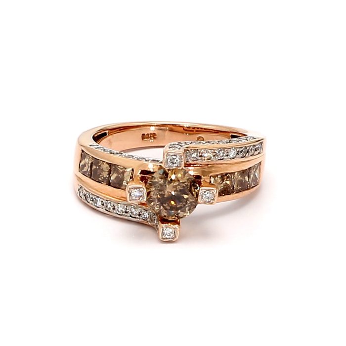14K Rose Gold Brown and White Diamond Ring