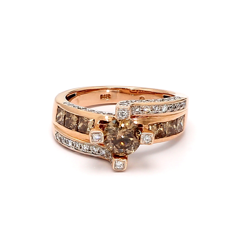 14K Rose Gold Brown and White Diamond Ring