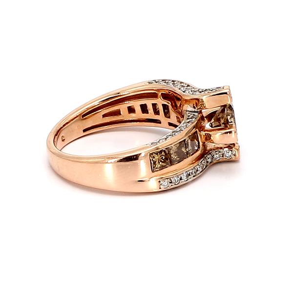 14K Rose Gold Brown and White Diamond Ring