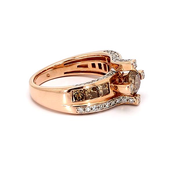 14K Rose Gold Brown and White Diamond Ring