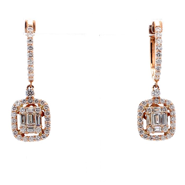 14K Rose Gold Diamond Halo Drop Earrings, 2.56 ct tw