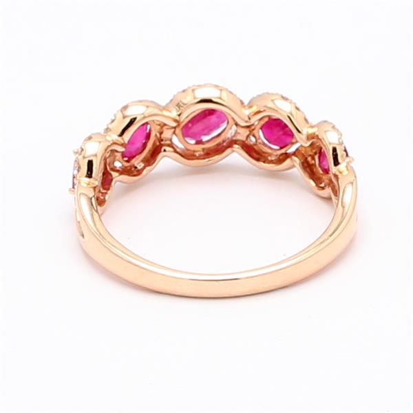 14K Rose Gold Five-Stone Oval Ruby and Diamond Band, 0.25 ct tw