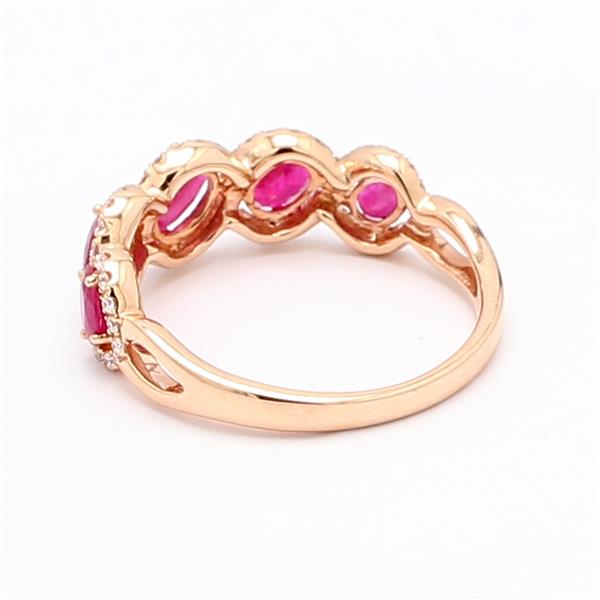 14K Rose Gold Five-Stone Oval Ruby and Diamond Band, 0.25 ct tw