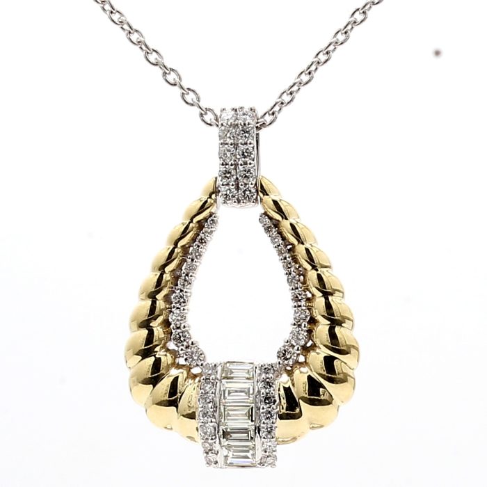 14K Two-Tone Gold Baguette Diamond Pendant, 0.81 ct tw