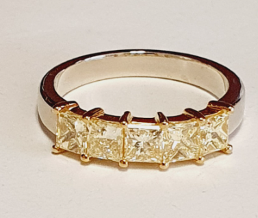 14K Two-Tone Gold Fancy Light Yellow Princess Diamond Band, 1.60 ct tw