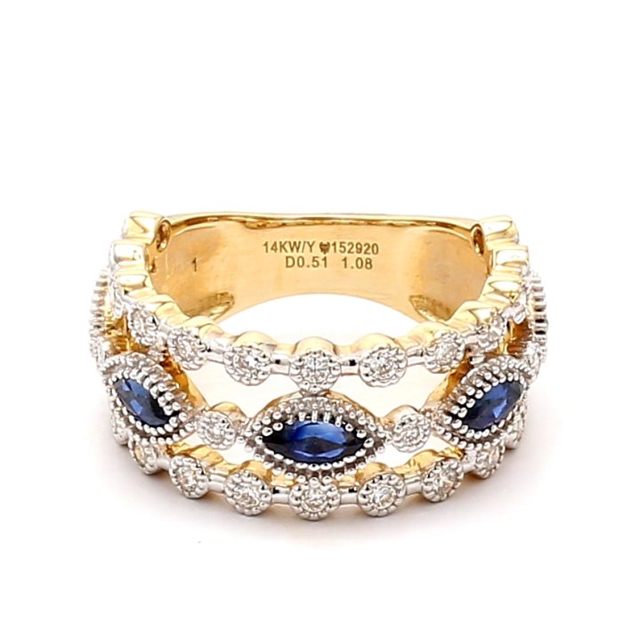 14K Two-Tone Gold Marquise Sapphire and Diamond Band