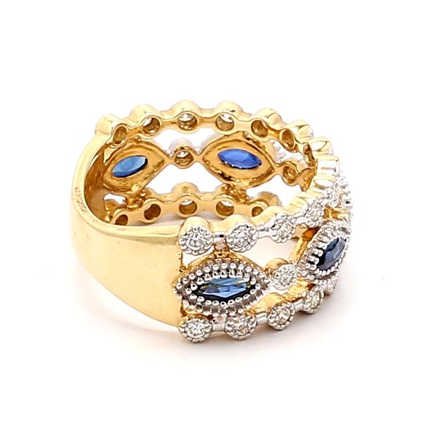 14K Two-Tone Gold Marquise Sapphire and Diamond Band