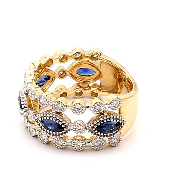 14K Two-Tone Gold Marquise Sapphire and Diamond Band
