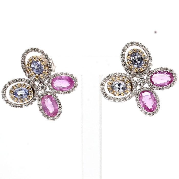 14K Two-Tone Gold Sapphire and Diamond Earrings, 0.87 ct tw