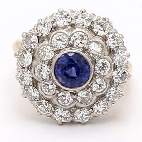 14K Two-Tone Gold Sapphire and Diamond Ring