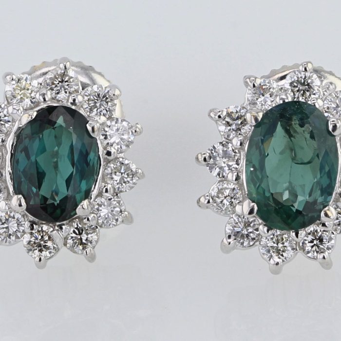 14K White Gold Alexandrite and Diamond Halo Earrings, 0.50 ct tw