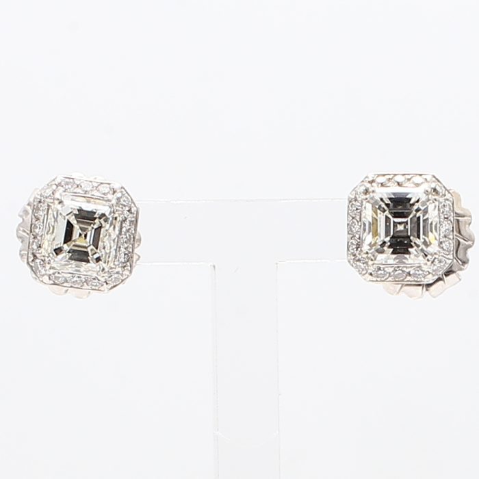 14K White Gold Asscher-Cut Diamond Stud Earrings, 2.05 ct tw