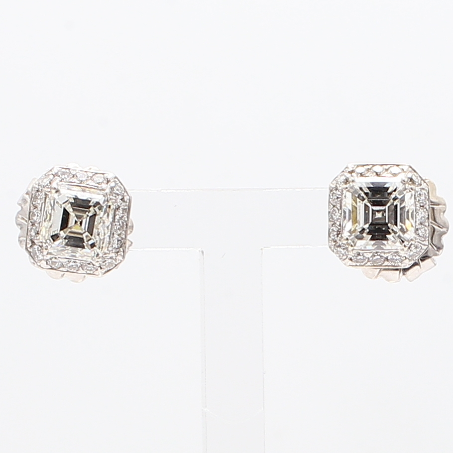 14K White Gold Asscher-Cut Diamond Stud Earrings, 2.05 ct tw