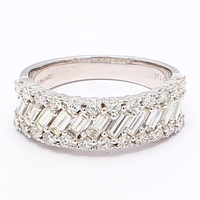 14K White Gold Baguette and Round Diamond Band, 1.40 ct tw