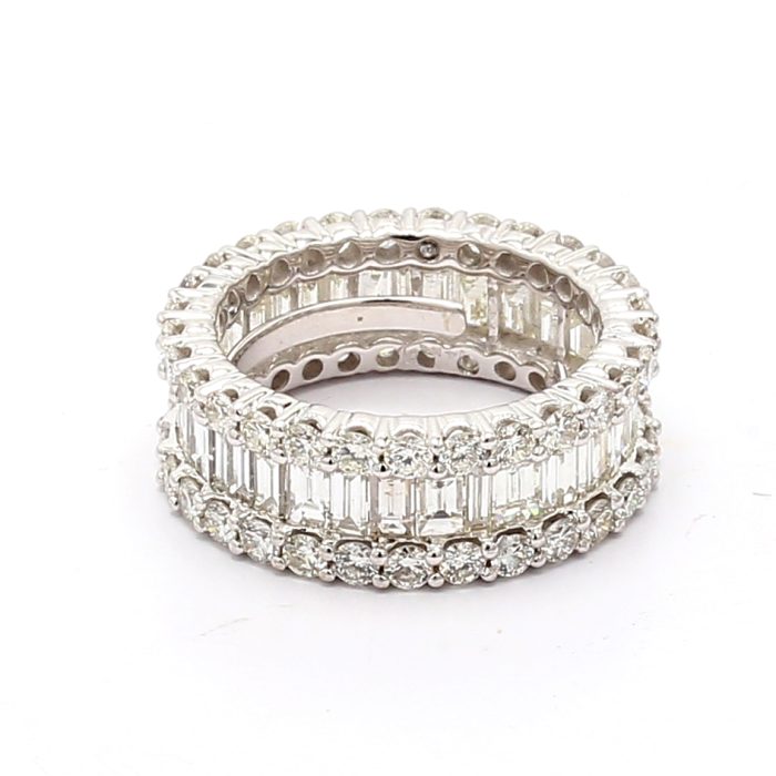 14K White Gold Baguette and Round Diamond Eternity Band, 5.05 ct tw