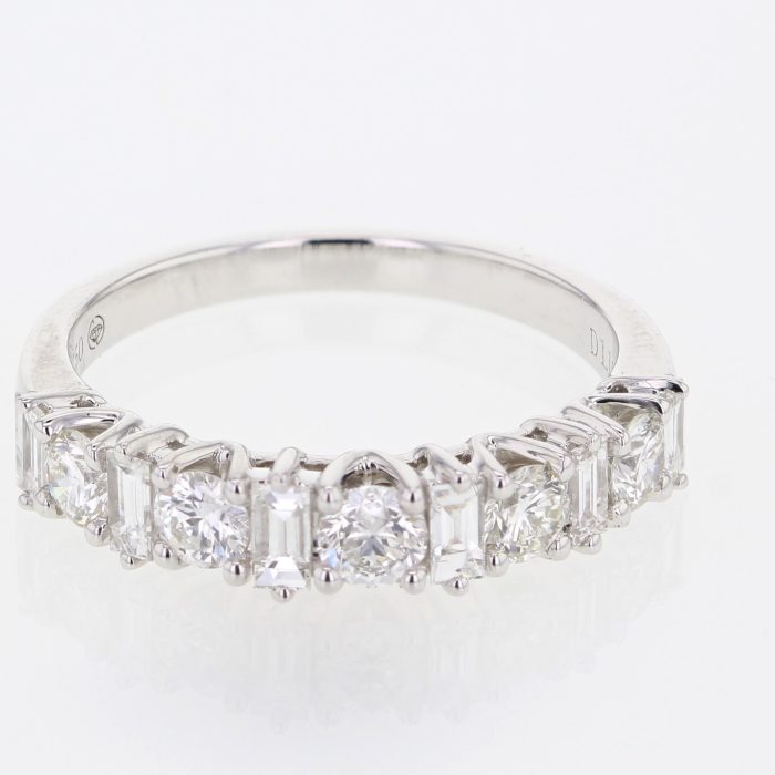 14K White Gold Baguette and Round Diamond Half-Way Band, 0.39 ct tw