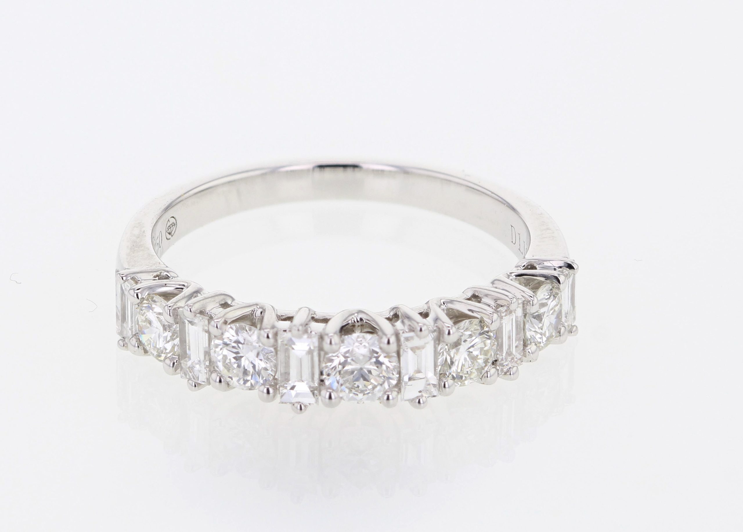 14K White Gold Baguette and Round Diamond Half-Way Band, 0.39 ct tw