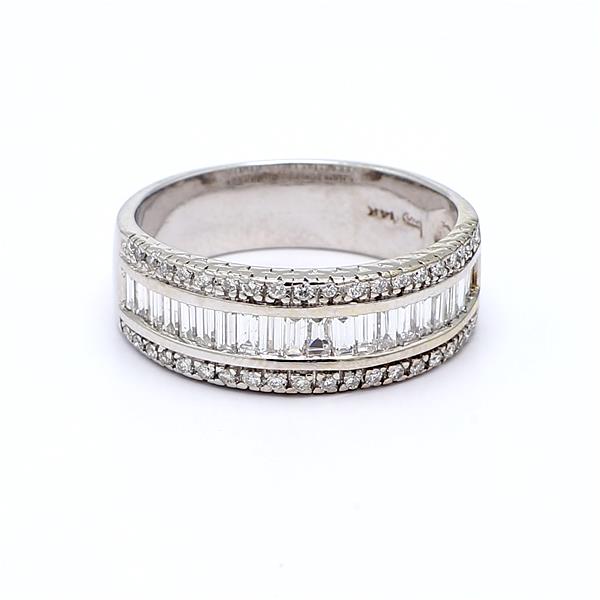 14K White Gold Baguette and Round Diamond Half-Way Band, 1.00 ct tw