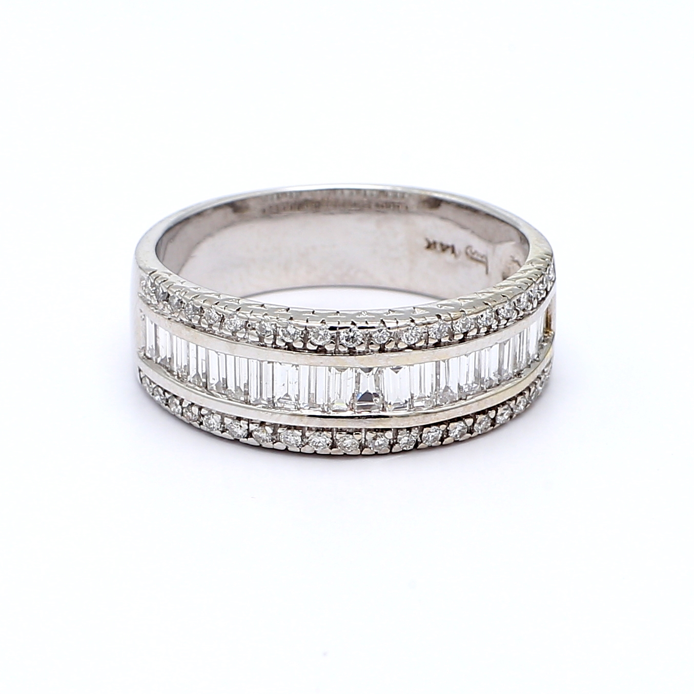 14K White Gold Baguette and Round Diamond Half-Way Band, 1.00 ct tw