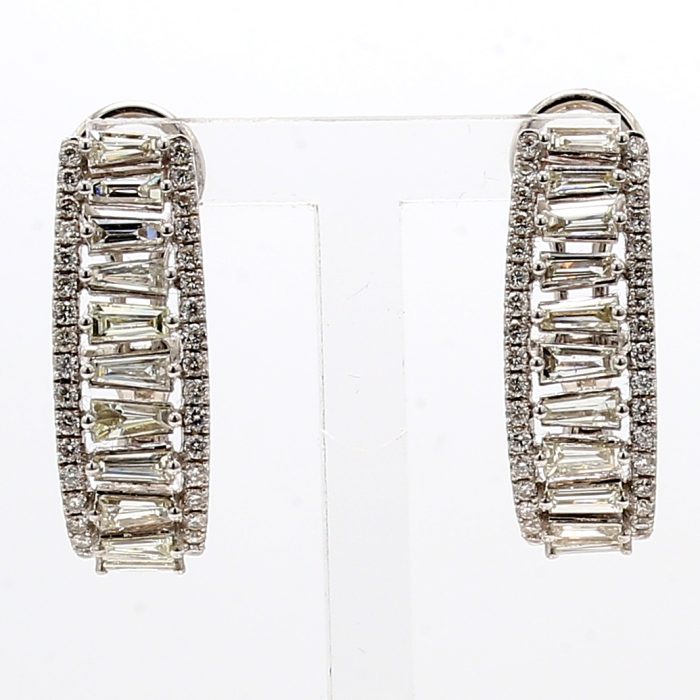 14K White Gold Baguette and Round Diamond Hoop Earrings, 2.45 ct tw