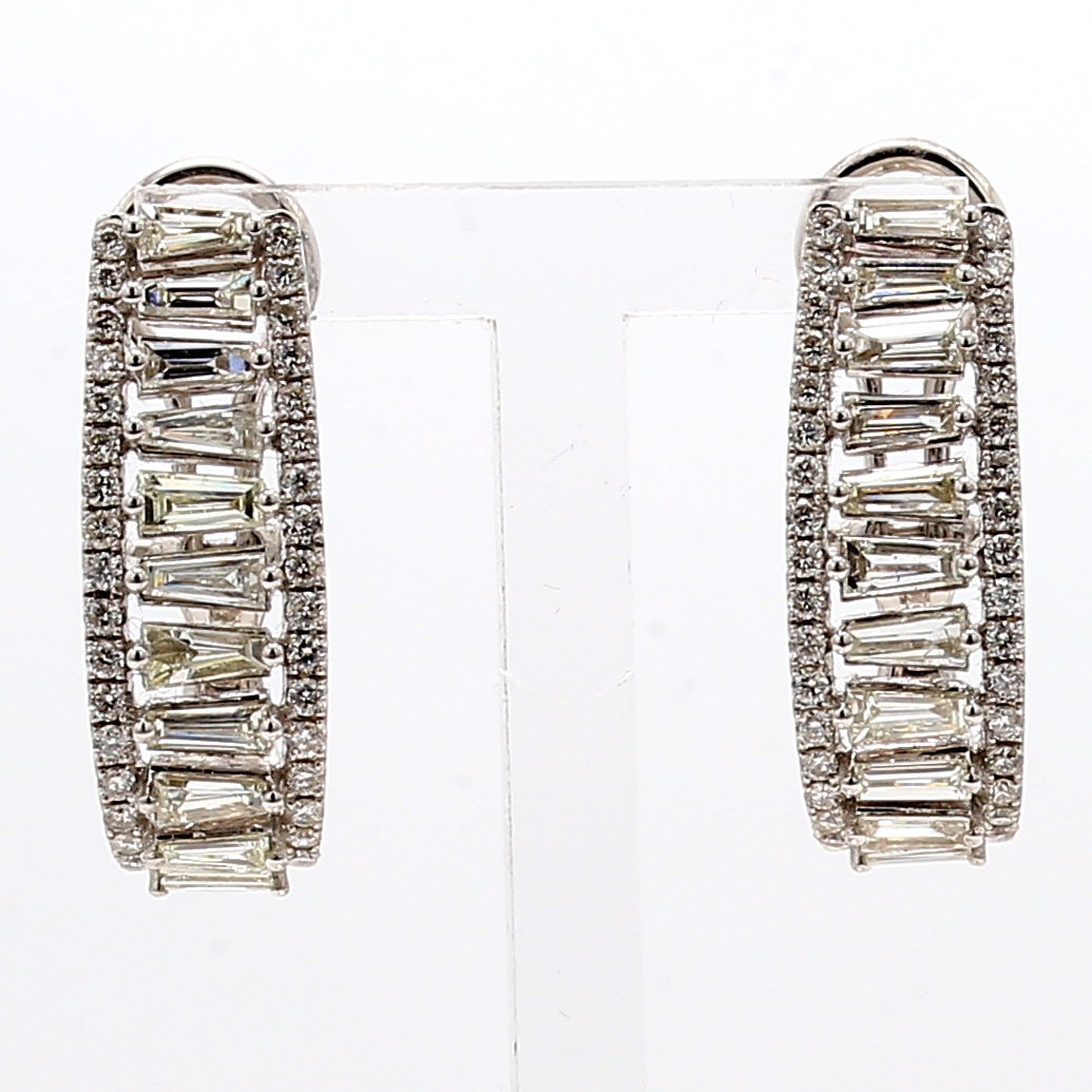 14K White Gold Baguette and Round Diamond Hoop Earrings, 2.45 ct tw