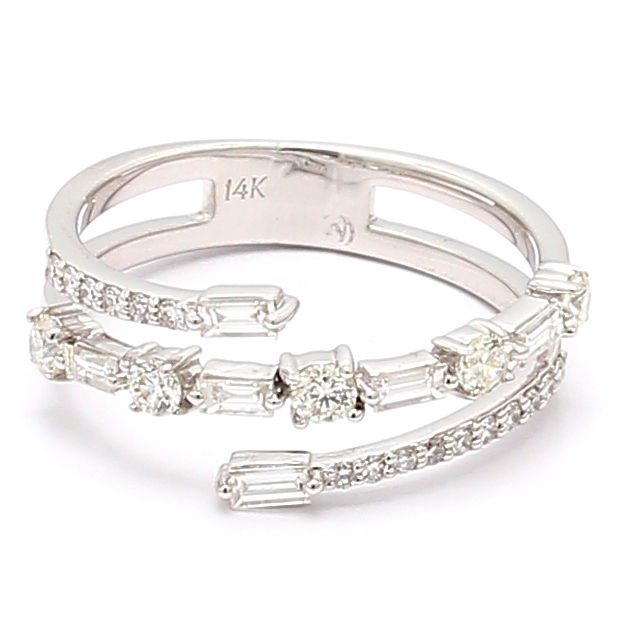 14K White Gold Baguette and Round Diamond Ring, 0.63 ct tw