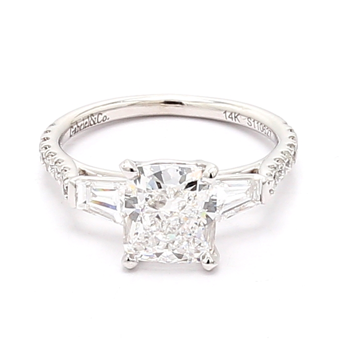 14K White Gold Baguette and Round Diamond Semi-Mount, 0.78 ct tw