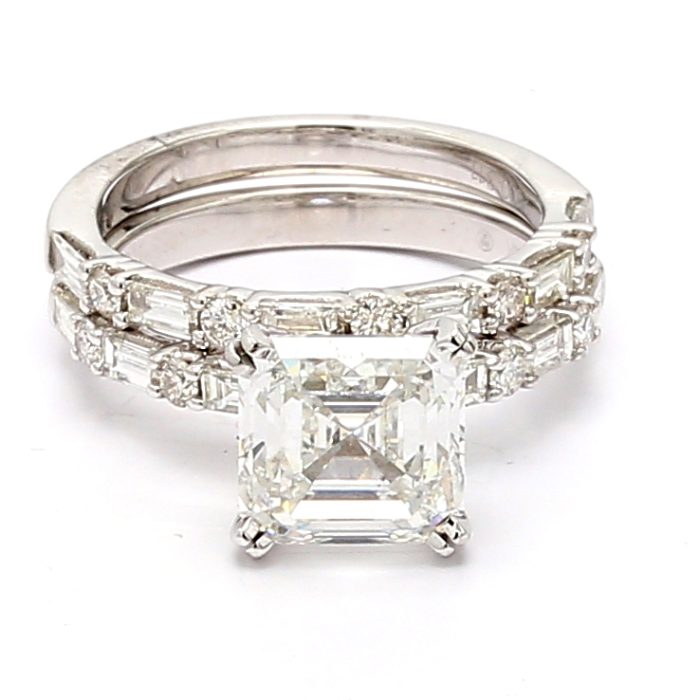 14K White Gold Baguette and Round Diamond Wedding Set, 1.23 ct tw